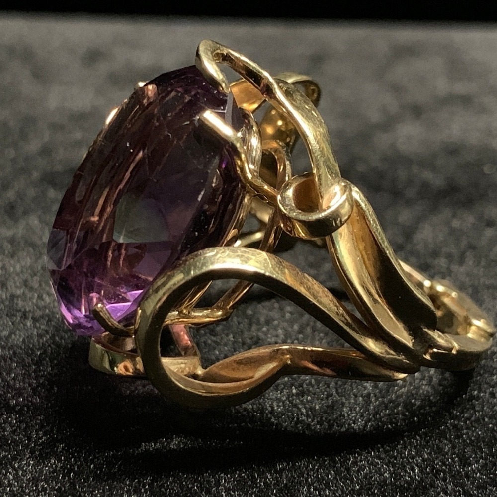 14K Gold Purple Statement Ring 15.88g Hinged Shank Size 9 Arthritis Artisan
